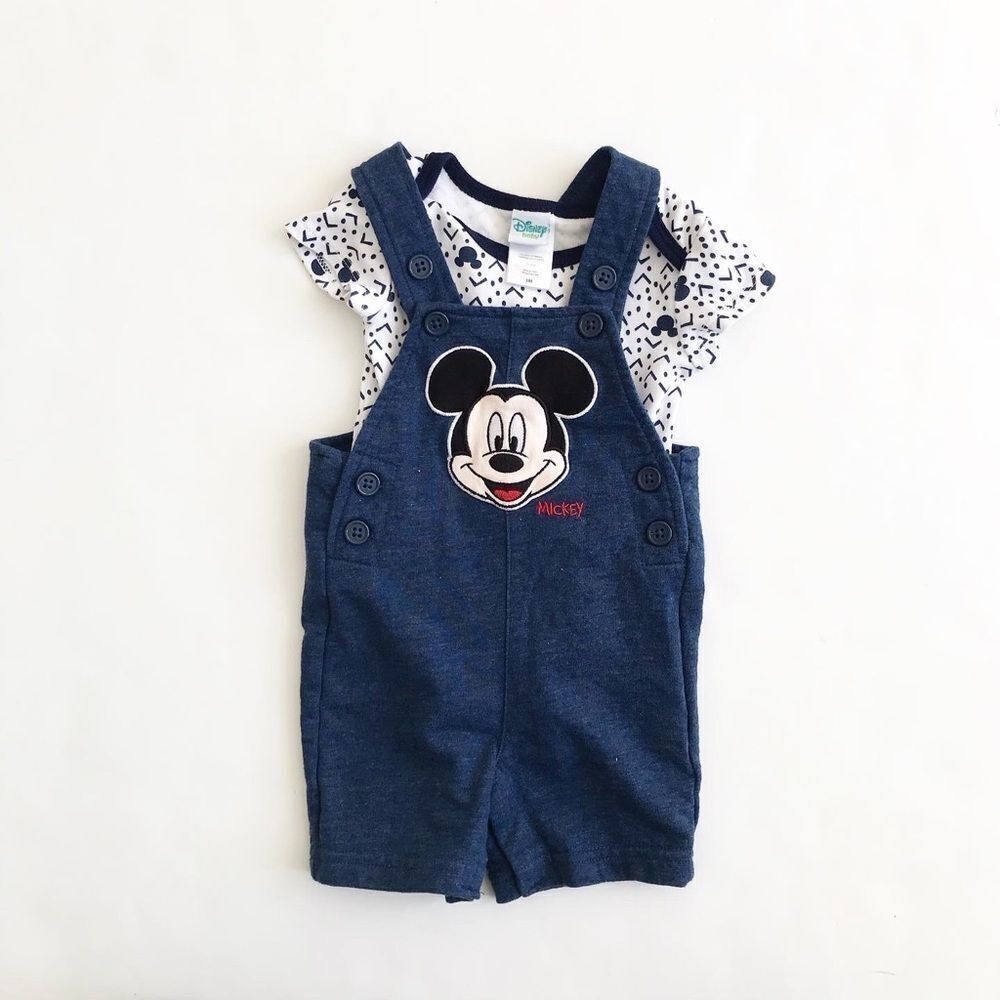Disney baby Mickey Mouse Shortalls set EUC 3-6m